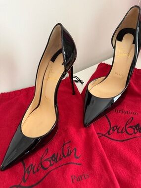 Christian Louboutin Black Patent Pointed-Toe Pumps with Red Soles